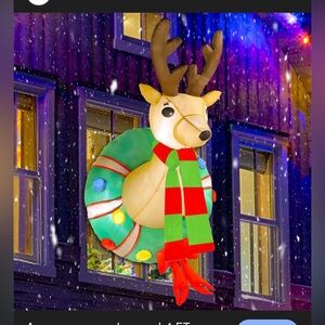 4 ft Inflatable Reindeer Wreath - Green and Red Holiday Christmas Decor